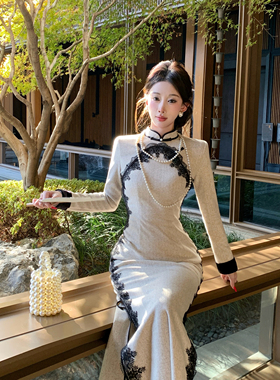 新中式国风贵气千金感旗袍厚款高级西装气质连衣裙宋氏美学米白色