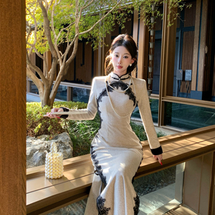 新中式国风贵气千金感旗袍厚款高级西装气质连衣裙宋氏美学米白色