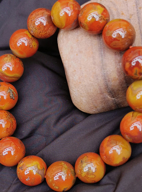 战国红手串男款缠丝红缟玛瑙手链红玛瑙圆珠子天然宣化料水雪珠宝