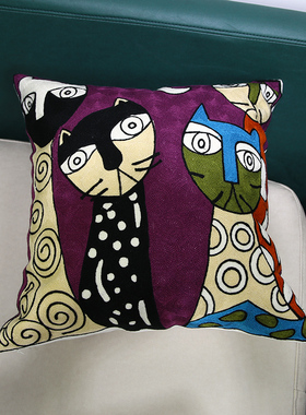 美式刺绣全棉抱枕异域风情时尚靠垫套卡通床头护腰枕客厅沙发垫子