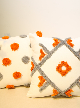 簇绒抱枕摩洛哥波西米亚风靠包靠枕沙发靠垫ins靠包床头民宿橘色