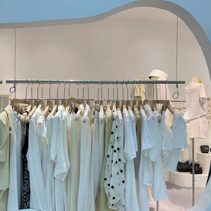 不锈钢服装店钢丝吊架悬挂吊顶挂衣杆童装女装橱窗陈列货架可调节