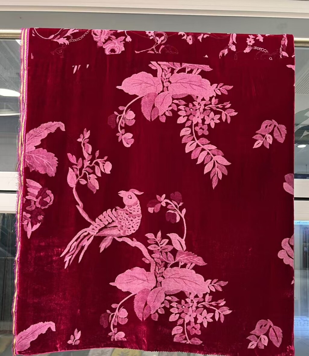 真丝丝绒电脑烧花面料桑蚕丝连衣裙子旗袍子汉服中国古风服装布料