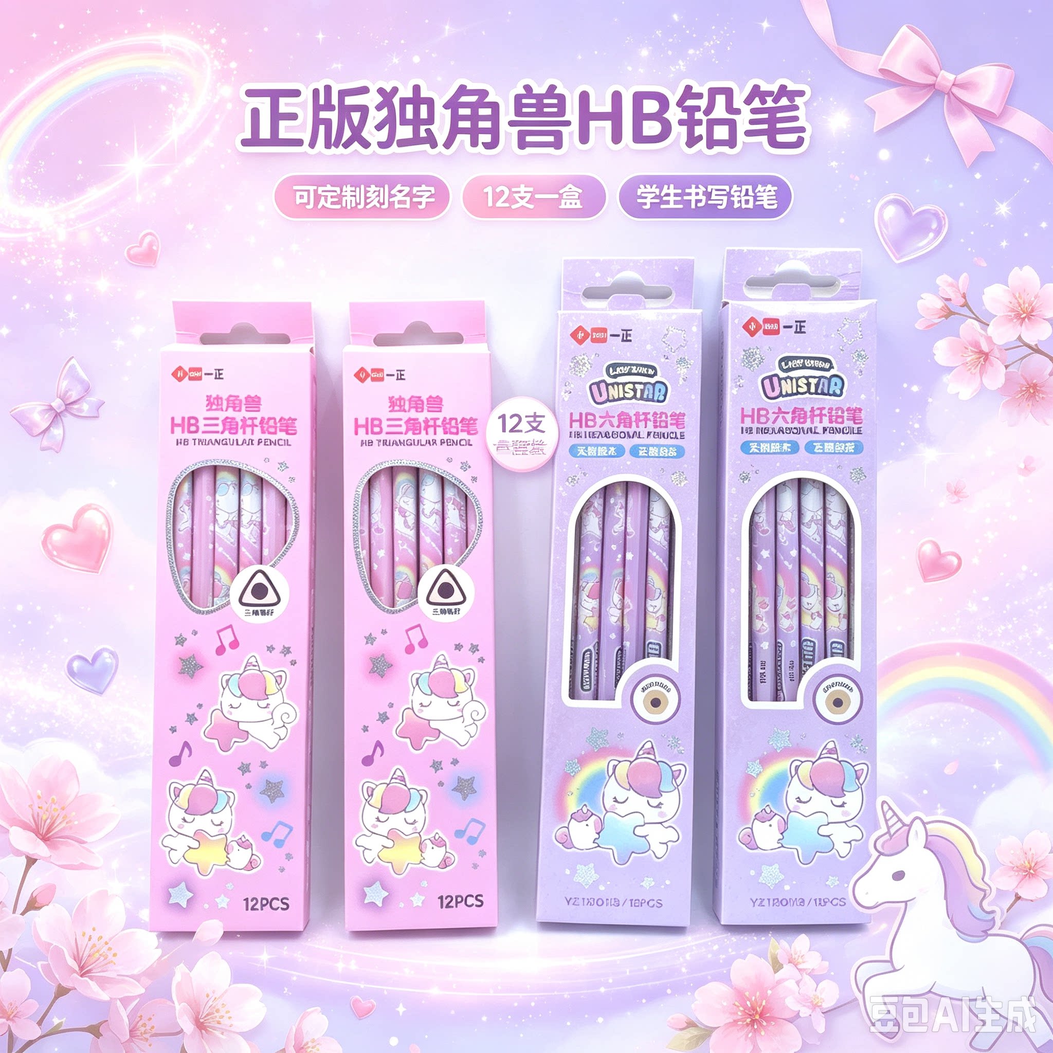 刻字独角兽HB六角铅笔