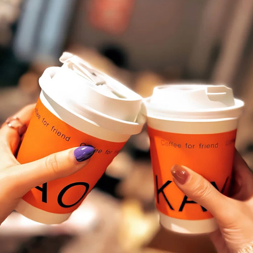 橙色一次性咖啡杯双层纸杯