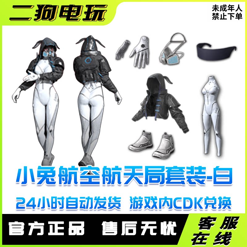 PUBG绝地求生小兔航空航天局连体衣套装兑换码CDK白色套装眼罩图片