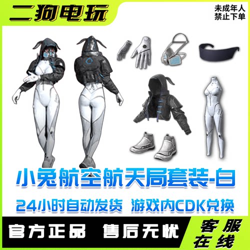 PUBG绝地求生小兔航空航天局连体衣套装兑换码CDK白色套装眼罩