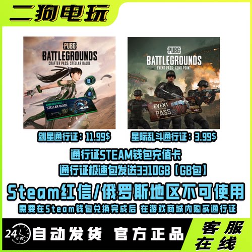 PUBG绝地求生剑星伊芙工匠通行证星际乱斗通行证Steam钱包充值卡