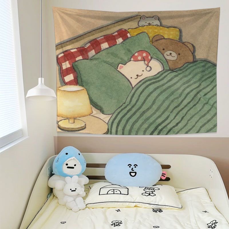 可爱治愈系挂布学生宿舍卧室装饰床头背景布暖心狗小胖墙布可定制