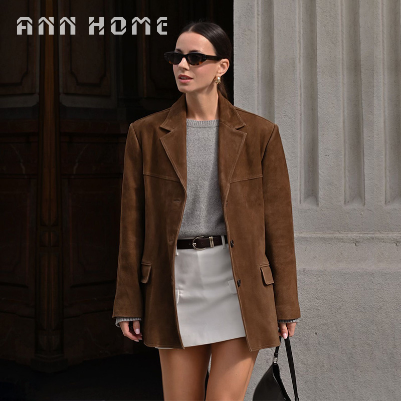 白安家欧美复古老钱风麂皮绒外套