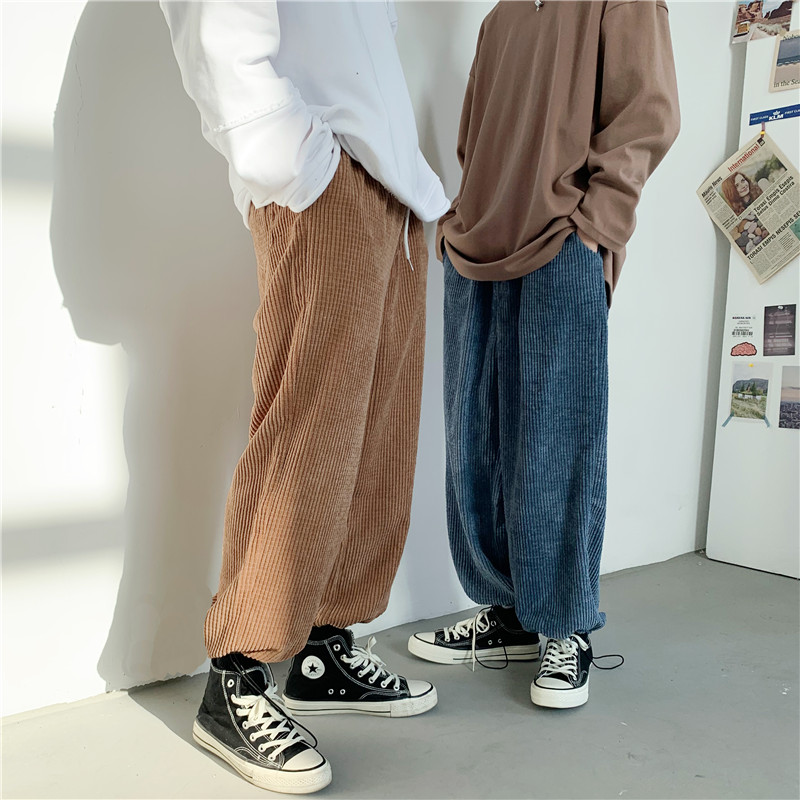 Unisex brand versatile straight Wide Leg Pants Large Size Hong Kong Style Harlem corduroy loose casual trend