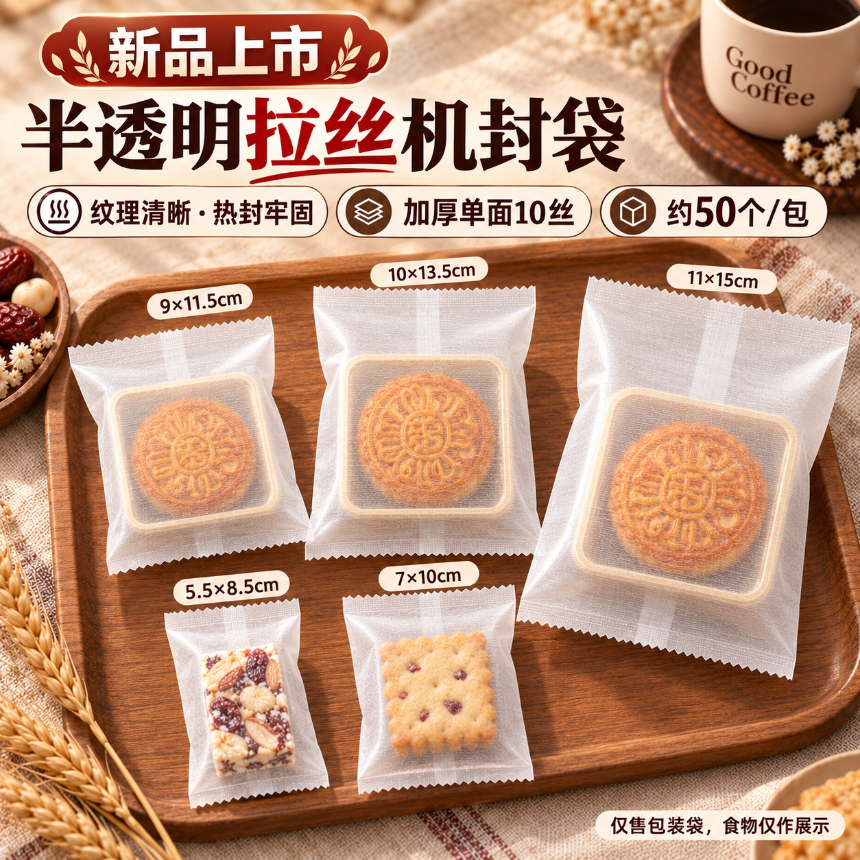 加厚半透明拉丝机封袋蛋黄酥月