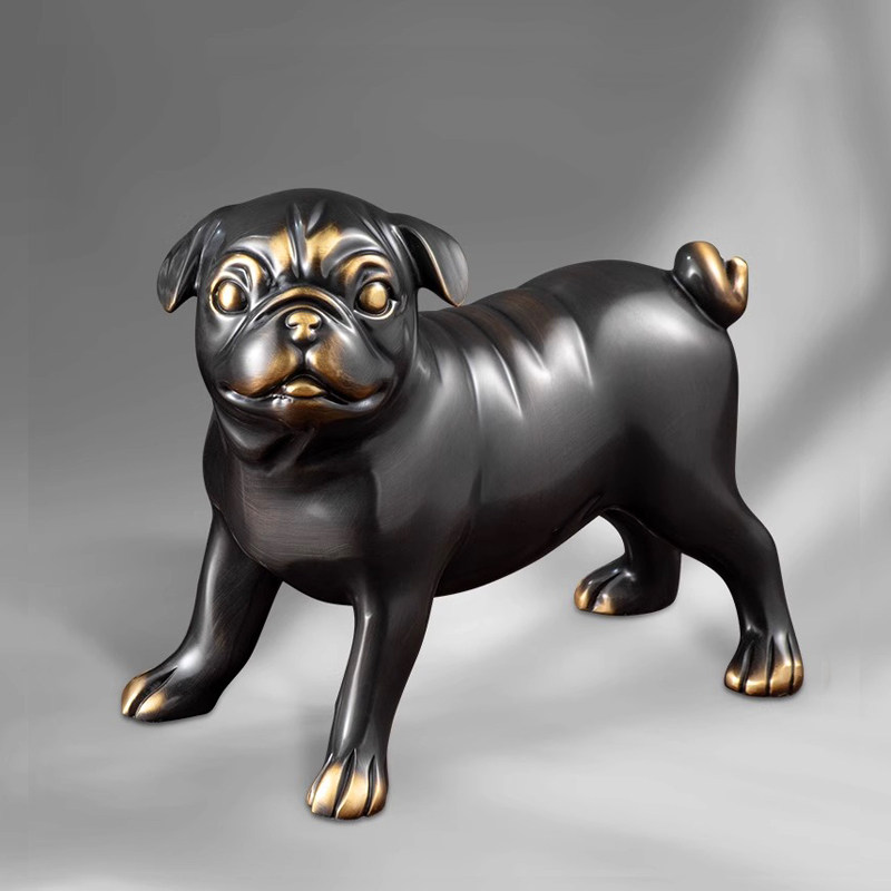 《法斗萌犬》招财黄铜狗摆件客厅办公室书房桌面装饰工艺品新年