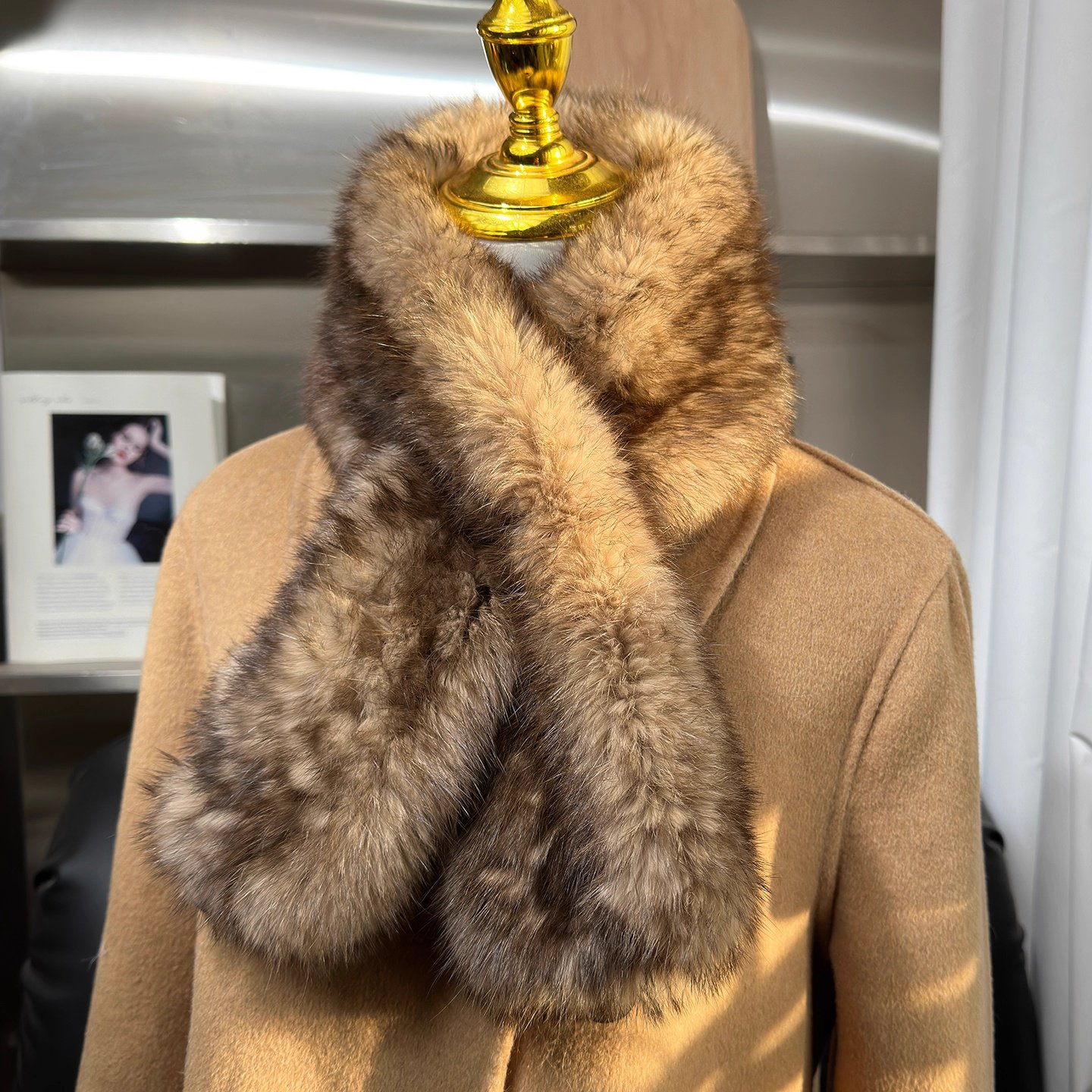 韩版真毛皮草围巾冬季保暖长方形双面百搭毛领男女通用