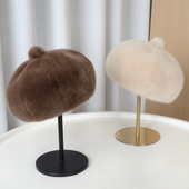 八角帽仿皮草水貂毛绒南瓜帽贝雷帽女士秋冬季 时尚 显脸小百搭帽子