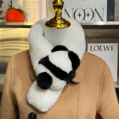 可爱卡通小熊背獭兔毛双面皮草毛绒围巾女士儿童秋冬保暖围脖脖套