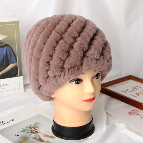 獭兔毛皮草中老年妈妈保真帽子