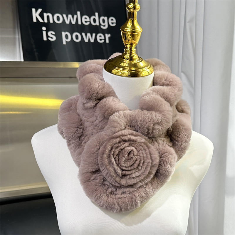 冬季女士獭兔毛编织皮草围巾