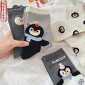 Alice秋冬无骨袜子女卡通花生企鹅中筒女袜彩点纱可爱学院风棉袜