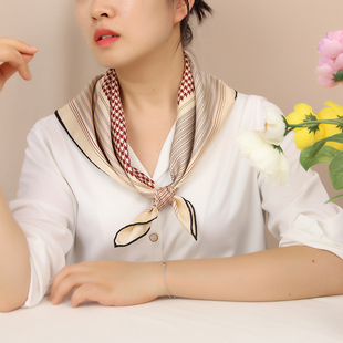 黑白格子领巾印花千鸟格真丝方巾围巾桑蚕丝新款装饰斜纹小方巾女