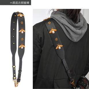 mk蜜蜂包带女士包包配件带宽肩带替换可调节斜挎包带黑色加宽包带
