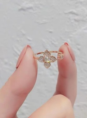 韩式四叶草戒指精致时尚玫瑰金开口戒网红ins潮简约少女食指指环