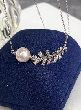 法式羽毛珍珠项链女小香风优雅精致女式气质锁骨链个性镶钻设计感