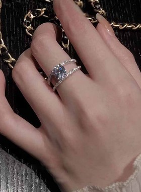 韩国大东门双层简约钻戒指女开口精致网红礼物气质百搭轻奢高级感