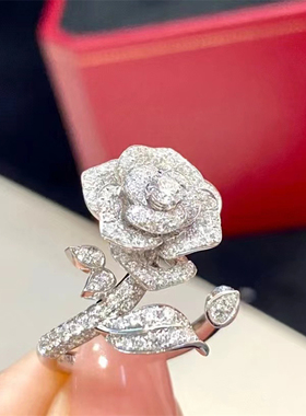 微镶满钻轻奢玫瑰花戒指女气质百搭ins网红指环TikTok直播热卖款