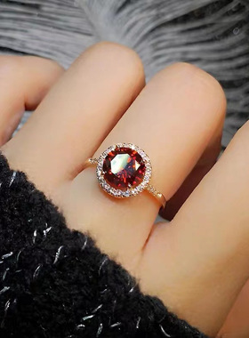 欧美时尚个性彩宝红宝石戒指简约奢华款开口可调节tiktok直播热卖