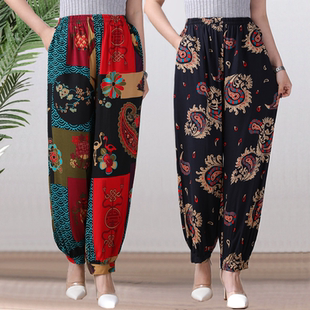中老年高腰休闲裤 阔腿妈妈裤 绵绸 大码 2025春夏民族风广场舞灯笼裤