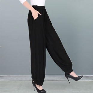 休闲长裤 中老年女裤 高腰人造棉阔腿灯笼裤 民族风广场舞裤 春夏新款