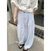 HVIVI 子 轻薄宽松松弛感直筒休闲拖地裤 压褶设计山本阔腿裤 女夏季