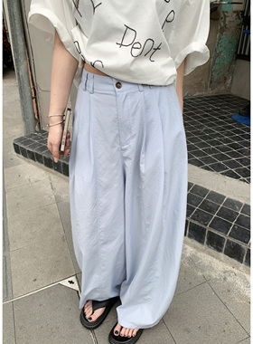 HVIVI 压褶设计山本阔腿裤女夏季轻薄宽松松弛感直筒休闲拖地裤子