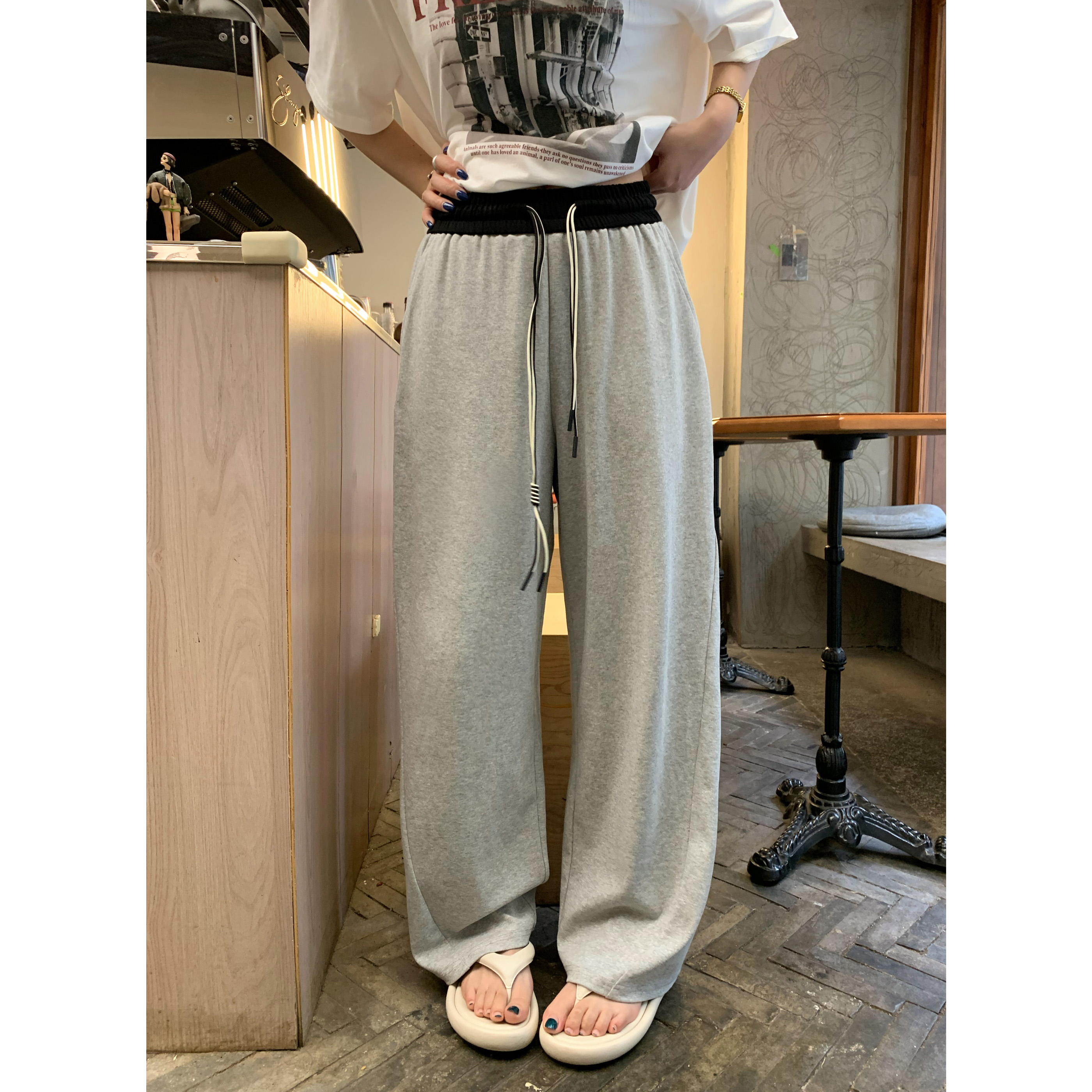 松紧腰系带撞色运动休闲裤
