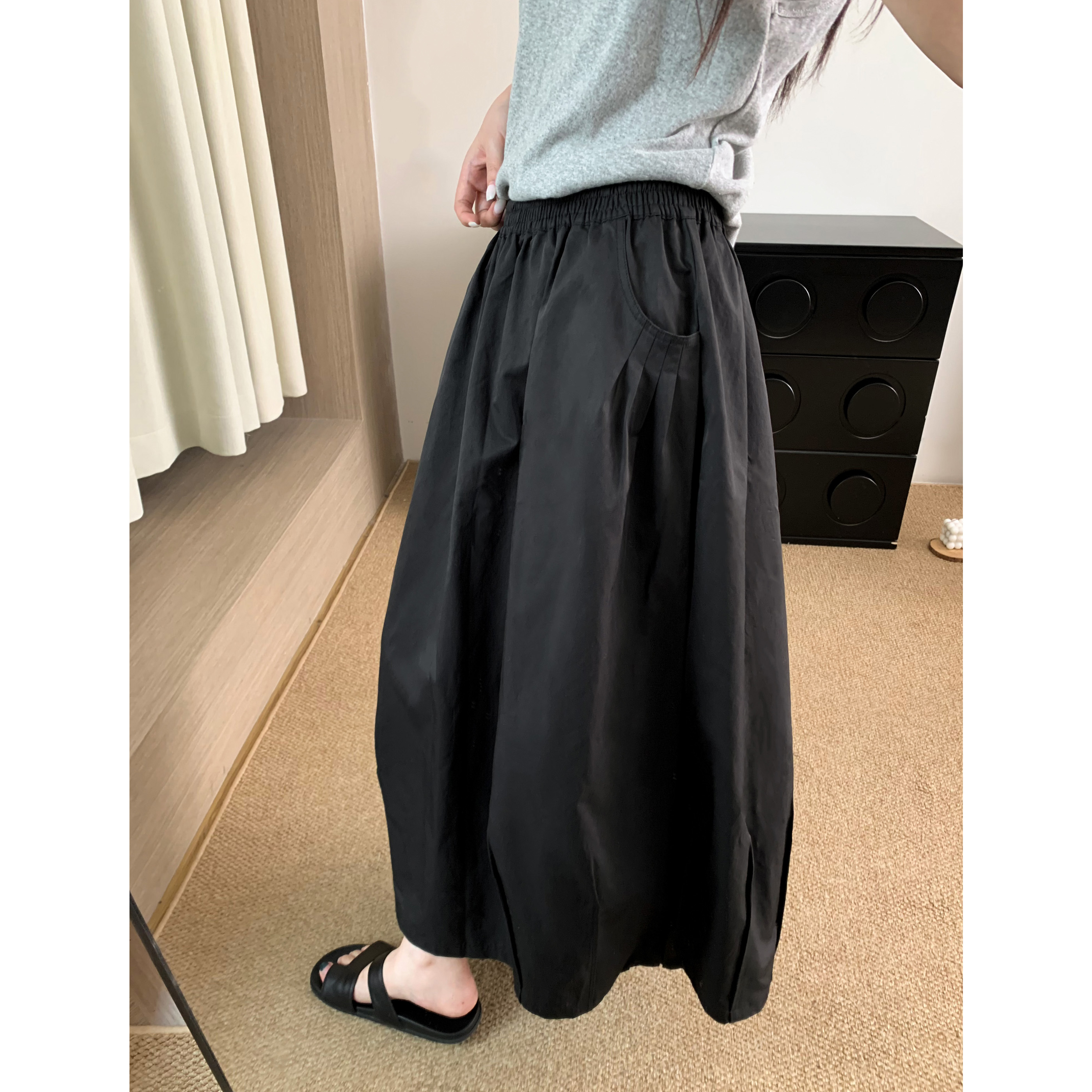 美式休闲花苞半裙工装裙