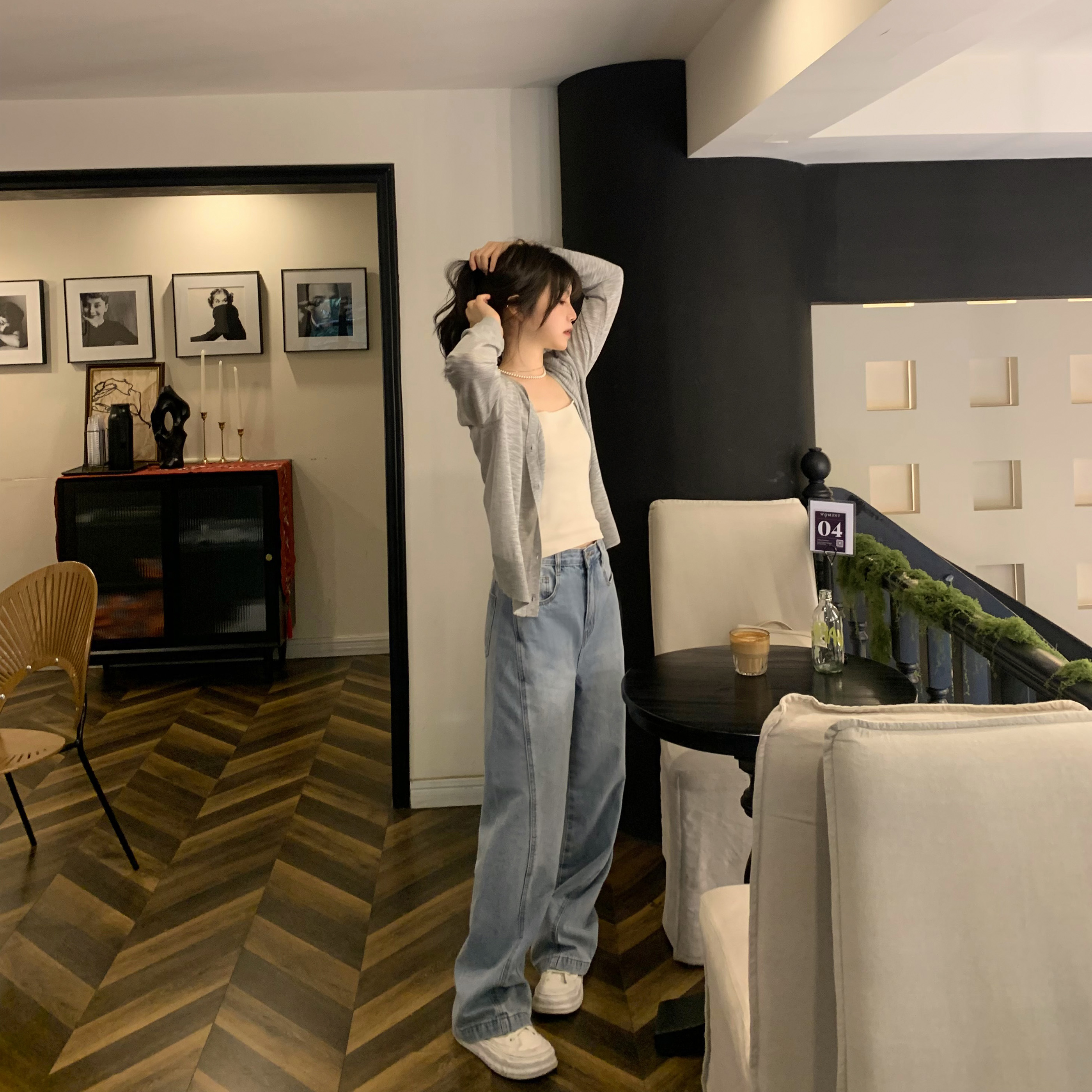 解构分割设计显瘦百搭直筒牛仔裤