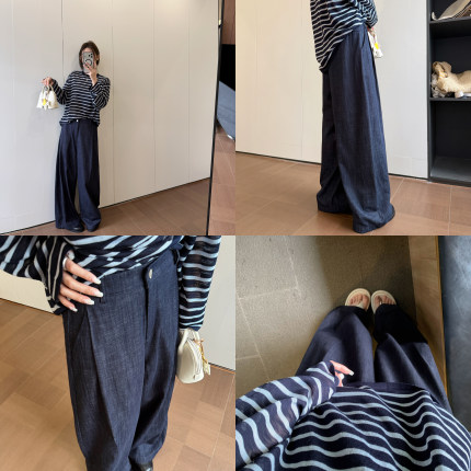 HVIVI懒人安全屋 复古原色牛仔裤女夏薄款高腰宽松直筒阔腿拖地裤