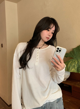 HVIVI肌理质感休闲长袖T恤女外穿2024新款春秋宽松慵懒风百搭上衣