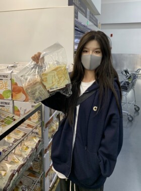 HVIVI连帽卫衣女秋冬加绒宽松慵懒bf风休闲oversize拉链开衫外套