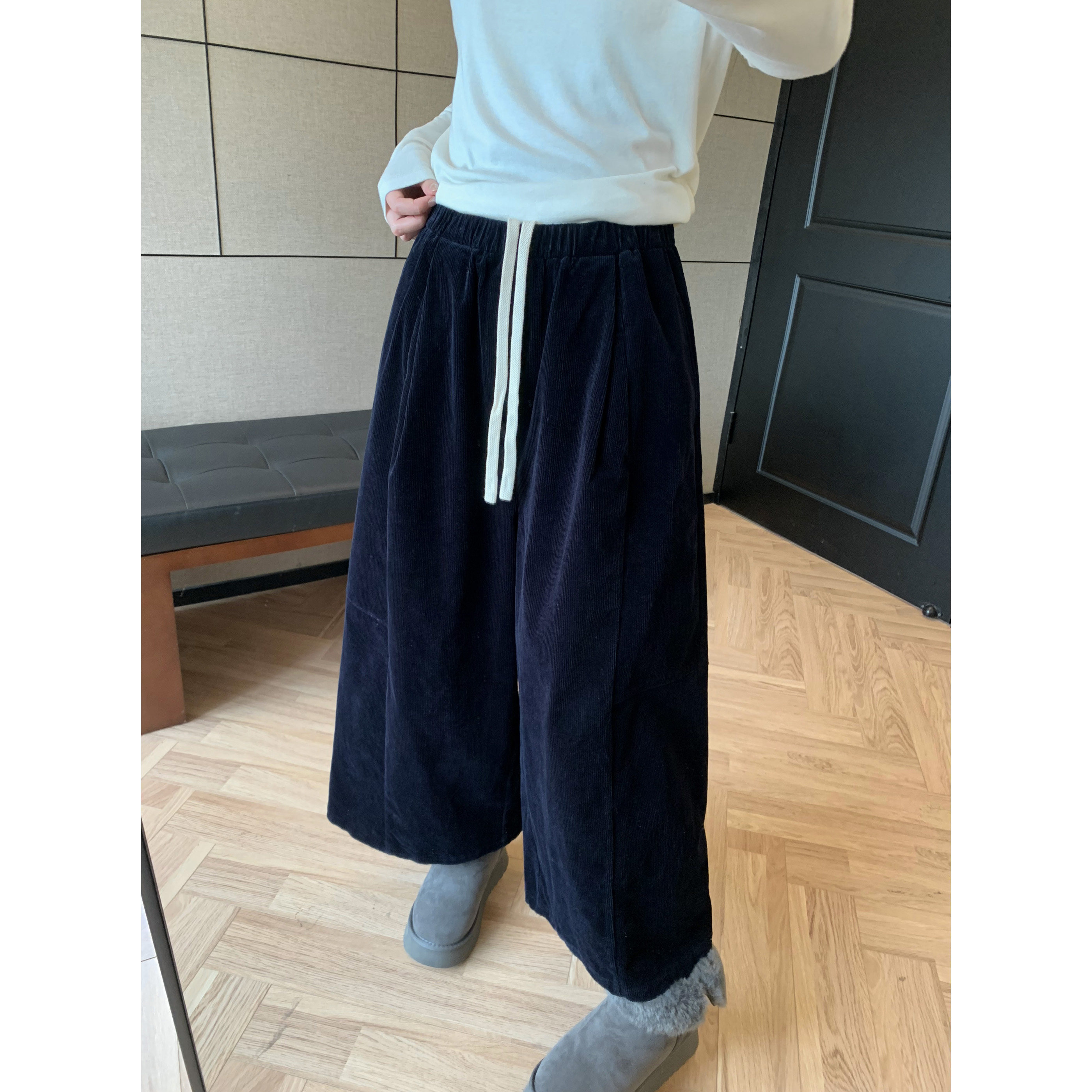 HVIVI 复古灯芯绒阔腿裤女秋冬抽绳松紧腰显瘦宽松休闲直筒九分裤,女装/女士精品,休闲裤,淘宝优惠券,粉丝福利购,淘宝优惠卷