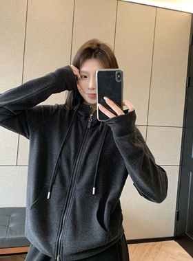 HVIVI 保暖自发热 软糯露指帽衫女短款拉链卫衣秋冬显瘦打底上衣