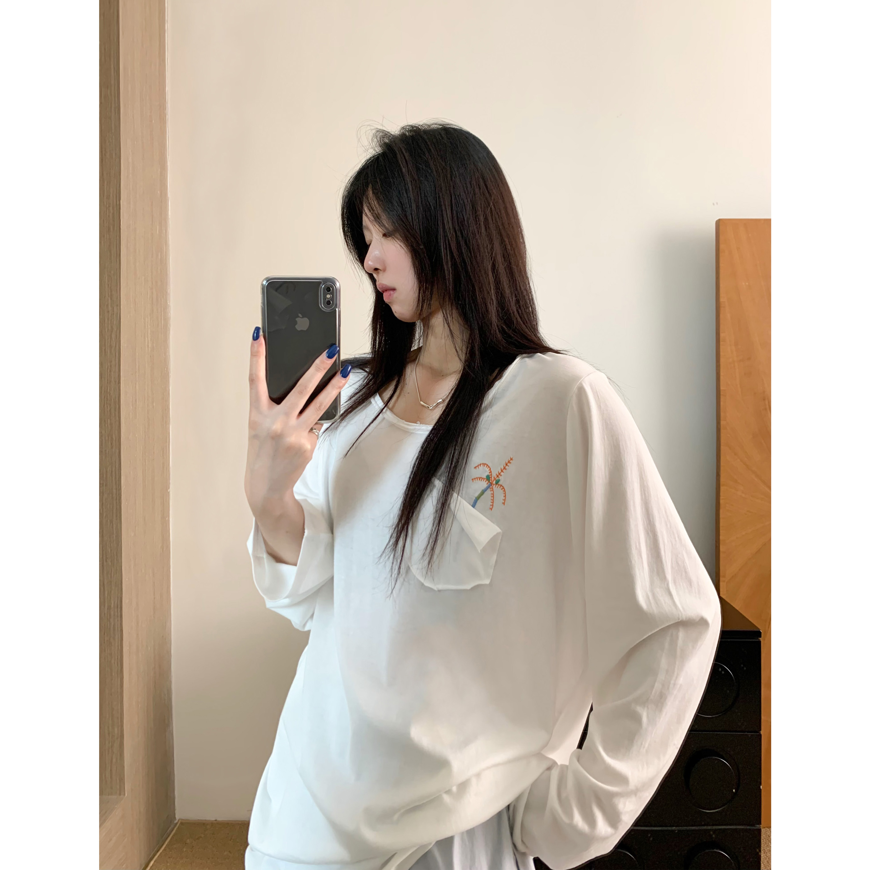 椰树口袋慵懒休闲防晒长袖T恤