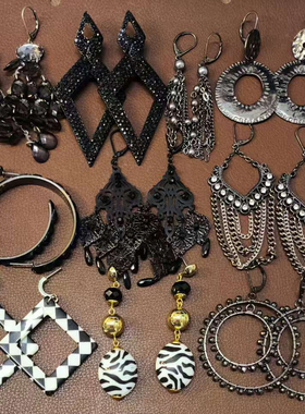 【原创设计款】D34复古黑色系亚克力夸张流苏耳圈大耳环耳钉孤品