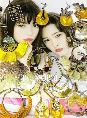 日系甜美风耳饰 Z12 酒黄色亚克力水滴贝壳鱼尾 夸张大耳环耳钉