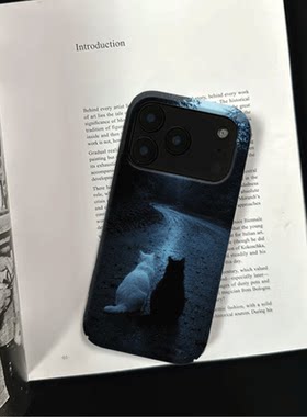 原创氛围感夜路双猫iPhone17pro手机壳磁吸16p软壳亮面14半包壳苹果15promax全包磨砂硬壳适用三星s24S25