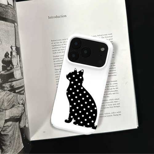 原创简约波点坐猫iPhone18pro手机壳磁吸17p软壳亮面15半包壳苹果14promax全包磨砂硬壳适用三星s24S25