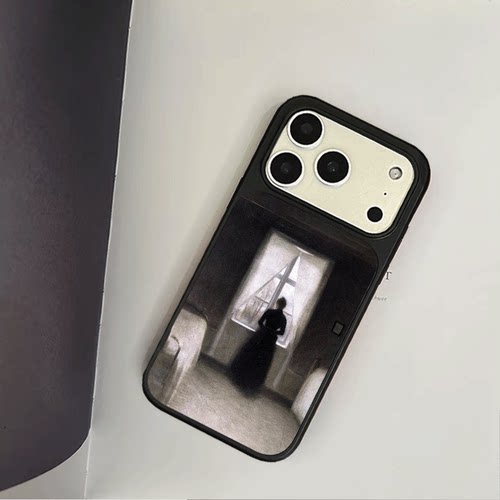 原创氛围感窗前背影iPhone17pro手机壳磁吸16promax软壳13磨砂大孔壳苹果15pro艺术全包黑边软壳适用14p晶瓷