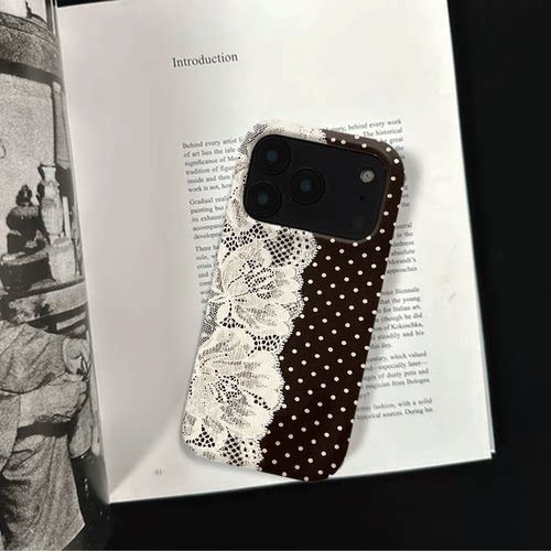 原创复古白蕾圆点iPhone17pro手机壳磁吸16p软壳亮面14半包壳苹果15promax全包磨砂硬壳适用三星s24S25