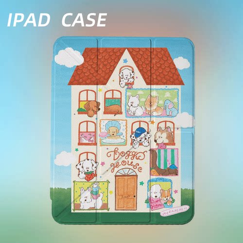 原创可爱小狗洋房iPad2025新款11代苹果Air7防弯Y折ipad壳三折第9代平板壳11寸Pro亚克力适用mini7带笔槽